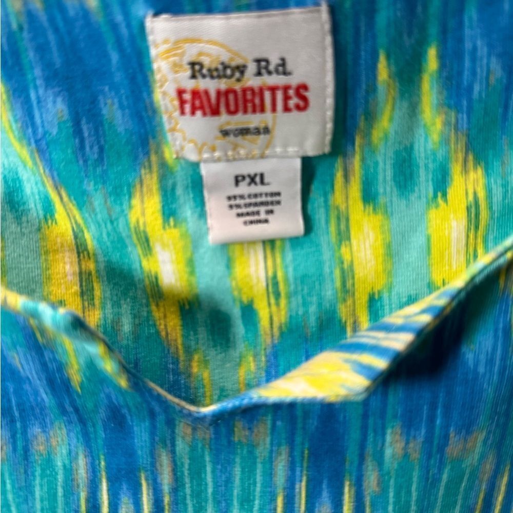 Ruby Red Favorites Multi Color Blue Green 3/4 Sleeve Cotton/ spandex Top Sz PXL - Picture 5 of 9